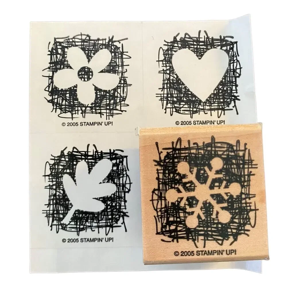 Stampin' Up Made From Scratch Heart Snowflake Leaf Flower 4 Rubber Stamps